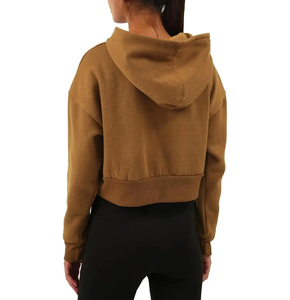 2024 lourd coton polaire recadrée à capuche pull décontracté haut court soyeux col rond hiver entraînement femmes à capuche haut court - Product Image 3