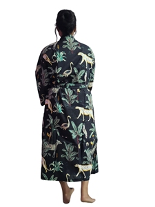 Peignoir en coton 100% imprimé à la main Black Jungle pour femmes, taille 48 pouces, respirant et doux - Product Image 6