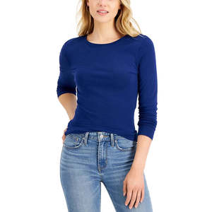 T-shirt a maniche lunghe blu navy da ragazzo Planet Gold, taglia M, 100% cotone, jersey traspirante, alta qualità, vestibilità aderente, casual, tinta unita - Product Image 1