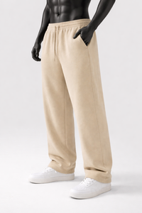 Pantalones de chándal de forro polar beige personalizados para hombre, cintura elástica, corte holgado, pierna recta, pantalones de descanso, venta al por mayor OEM - Product Image 5