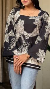 Élégant femmes été hauts manches longues imprimé fleuri coton élégant coupe ample tissé à la mode décontracté élégant couleur hauts - Product Image 5