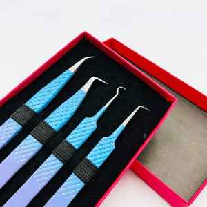 Pinces à épiler pour extensions de cils en acier inoxydable japonais, deux tons, pointes argentées, poignée diamantée, pointes lisses, longueur 10 mm - Product Image 2