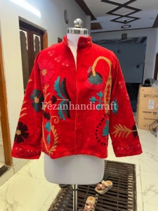 Indian Velvet Suzani Jacket Hand Stich Velvet <b>Coat</b> Women's Winter Overcoat Two Side Pocket <b>Coat</b> Floral Embroidery Jacket - Product Image 5