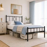 Lit double moderne Hengli en métal réglable, tailles Twin/Full/King/Queen, durable, garantie 1 an, portable, pour hôtel, chambre, appartement, école