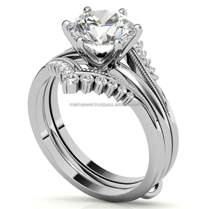 Ensemble de bagues de fiançailles Moissanite Look royal Cluster Diamond Rose Gold Enhancer Ring Unique Bridal Set Promise Anniversary - Product Image 3