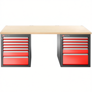 Banc de travail bas Facom de 2,2 m avec 13 tiroirs et plan de travail en bois, armoire à outils - Product Image 2