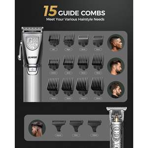 Tondeuses à cheveux sans fil professionnelles pour hommes, batterie 2500 mAh, lame en acier inoxydable, écran LED et peignes de dégradé - Product Image 5