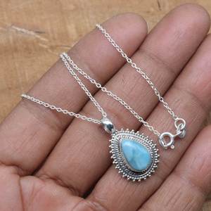 Colgante de Larimar Azul en Forma de Pera, Plata de Ley 925, Joyería de Piedras Preciosas Hecha a Mano, Elegante Collar para Mujer, Regalo - Product Image 4
