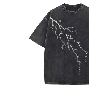 Camiseta Oversize Corta de Algodón Negra Vintage con Lavado Ácido y Efecto Desgastado por el Sol, con Estampado Puff Screen Printing, para Hombre - Product Image 3