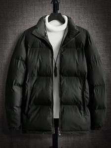 Chaqueta Acolchada Negra para Hombre, Cuello Alto, Cierre de Cremallera, Cortavientos, Abrigo Casual de Invierno, Corte Holgado, Relleno de Poliéster, Largo Regular - Product Image 2
