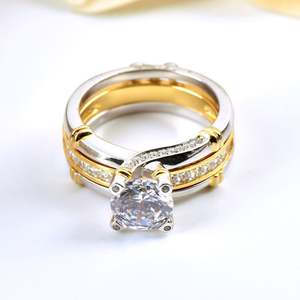 Jeulia Interchangeable Two Tone Round Cut <b>Sterling</b> <b>Silver</b> Wedding Ring <b>Set</b> - Product Image 4