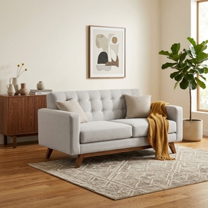 Sofá Moderno para Sala de Estar con Estructura de Madera de Teca Sólida, Tapizado en Tela, Estilo Mediados de Siglo, Sofá de Dos Plazas, Mueble para el Hogar - Product Image 4