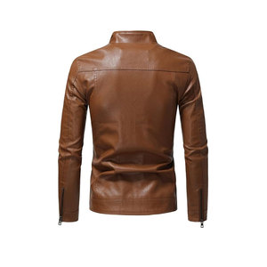 Servicio de OEM de alta calidad, cuello de moda personalizado para hombre, chaquetas de cuero genuino de Color sólido marrón para hombre, chaqueta para hombre - Product Image 2