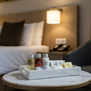 Luxury <b>Marble</b> Amenities <b>Trays</b> with Brass Accents Custom Branding for Resorts Non Slip Base Factory Direct Low Cost Supplier - Product Image 4