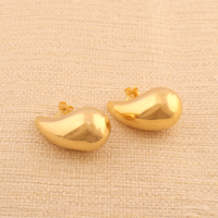 Chunky larme boucle d'oreille 18k plaqué or en laiton massif métal uni oreille post boucle d'oreille gonflé dôme boucle d'oreille mode bijoux cadeau