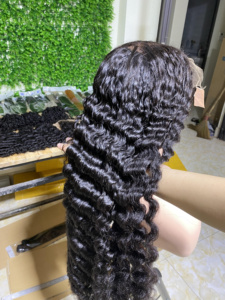 วิกผมแท้แบบมีลูกไม้ด้านหน้าชาวเวียดนามผมหยิกเป็นลอนสำหรับผู้หญิงสีดำใส - Product Image 4