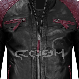 Fournisseur de vestes de moto en cuir véritable noir et bordeaux à deux couleurs personnalisées - Product Image 4