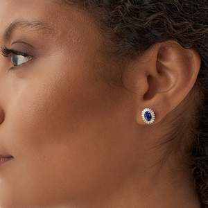 Bijoux en or massif rose 14 carats pour femmes Boucles d'oreilles fines en saphir bleu avec boucles d'oreilles à facettes en diamant blanc naturel quantité minimale de commande bas - Product Image 5