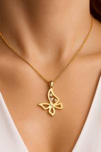 925 Sterling Silver <b>Gold</b> Vermeil Rhodium Plated Ferkos Butterfly Charm Pendant CZ Insects <b>Necklace</b> Dainty Minimalist Nature - Product Image 5