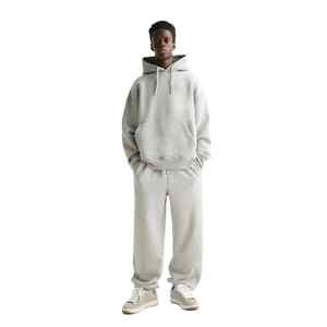 Meilleure qualité gris chiné 500g poids lourd 2 pièces jambe droite pantalons de survêtement et sweat à capuche ensemble surdimensionné unisexe Baggy blanc survêtement - Product Image 3