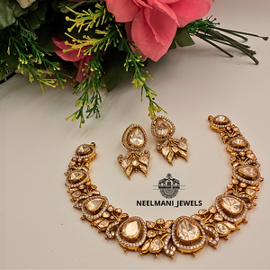 Ensemble de collier classique en moissanite Polki, bijoux raffinés avec coupe poire en or blanc et or rose pour mariage, fête ou cadeau - Product Image 4