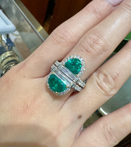 Anillo Chapado en Plata de Ley 925 Sólida Mariposa Rara Vivid Green Muzo Old Mine Esmeralda Colombiana y Anillo de Diamantes - Product Image 3