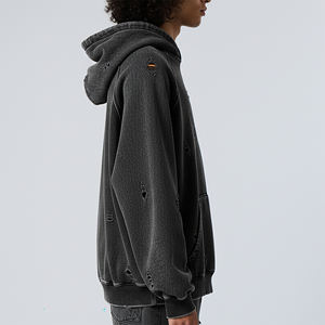 เสื้อฮู้ดดี้ผู้หญิงผ้าฝ้ายเฟรนช์เทอร์รี่ 100% คุณภาพสูง ผลิตตามสั่ง ล้างสีแบบแอซิด ระบายอากาศได้ดี สไตล์สตรีทแวร์ ขาดๆ แบบเท่ๆ - Product Image 2