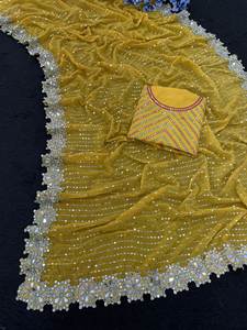 ชุดส่าหรีผ้าไหมเทียมสำหรับงานปาร์ตี้ลดราคา - Product Image 4