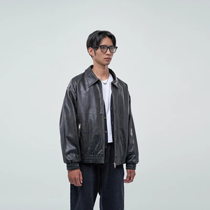 Chaqueta Bomber de Cuero PU para Hombre FILLIP J, Cuello Camisero, Cierre de Cremallera, Manga Regular, Color Sólido, Estilo Otoñal - Product Image 3