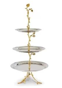 Soporte de pastel de 2 niveles con acabado plateado Soporte de postre de cupcakes Flourish de acero inoxidable para fiestas de Bodas de cumpleaños - Product Image 3