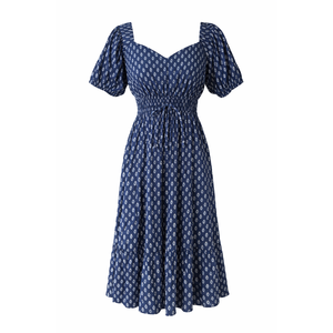 Vestido Midi Vintage Transpirable con Cuello en V, Manga Casquillo, Cintura Fruncida, Volantes y Estampado a Rayas, Tallas XS-XL, Ideal para Ocasiones Diurnas de Primavera - Product Image 3