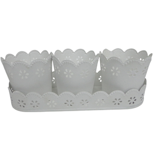 Nouveau plateau ovale en fer design avec 3 pots à bougies votifs en blanc pour la décoration de table et de jardin personnalisés faits à la main en vrac - Product Image 3