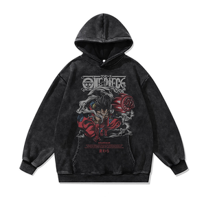 Sweat-shirts Anime de Haute Qualité avec Broderie Patch, Confortables, Coupe Oversize, Effet Délavé, Imprimés, Coton Lourd, Impression DTG - Product Image 1