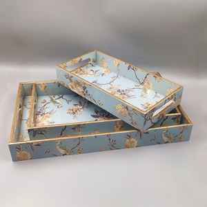 Ensemble de 3 plateaux de service en bois artisanal Ensemble de plateaux à café en émail étanche Taille 15x11x2 pouces Matériau MDF PAR GM IMPEX - Product Image 3