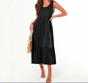 เดรสแม็กซี่แขนกุดสำหรับผู้หญิงใส่ในฤดูร้อนชุดเดรสลำลองชุดซันเดรสพริ้วมีกระเป๋าลายดอกไม้สำหรับงานปาร์ตี้ฤดูใบไม้ผลิ - Product Image 1