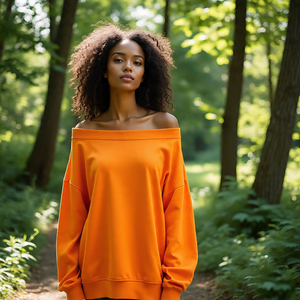 เสื้อสเวตเตอร์เปิดไหล่สำหรับผู้หญิงขนาดใหญ่พิเศษเสื้อกีฬาคอกลมตัดไหล่เสื้อสเวตเชิ้ตทรงหลวมสำหรับผู้หญิง - Product Image 2