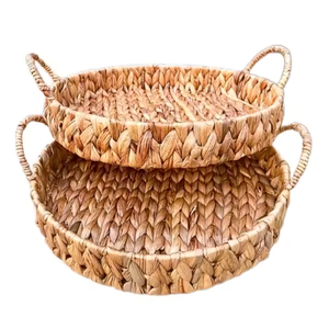 Cubertería cuadrada rústica hecha a mano superventas, bandeja de servicio clásica de jacinto de agua, bandeja artesanal de ratán, mesa con flores, paja de ratán - Product Image 5