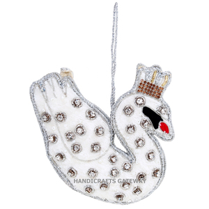 Christmas Decorative Hanging Ornament <b>Duck</b> Shape And White Color With Beaded Work For New Celebration And Chrishmas Celebration - Product Image 1