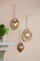 Décoration Murale Cœur Doré Miroir Plaqué Or, Art Déco, Ornement Décoratif, Lot de 2 Pièces, Artisanat Métallique Fait Main, Accent de Décoration pour la Maison pour la Saint-Valentin