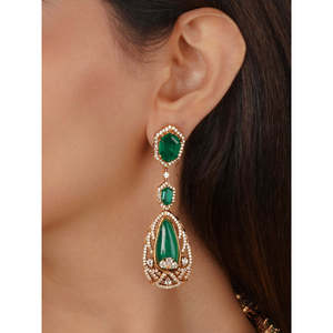 Green Color 18K Gold Plated AAA+ Korean CZ Faux Diamond Necklace Set for Bridal or Gift Occasions-CZSET396GR - Product Image 2