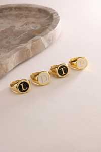 Bague ajustable personnalisée en émail avec initiale, 16-17 mm, en argent sterling 925 plaqué or 14 carats, bague délicate avec lettre - Product Image 4