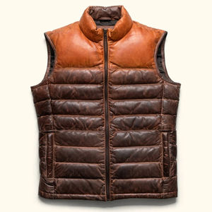 New Custom Design High Quality Genuine <b>Sheepskin</b> Leather Puffer Vest Quilted Down Filled Bubble <b>Men's</b> <b>Jackets</b> - Product Image 1