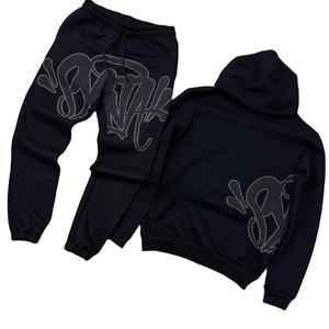 Conjunto Deportivo Informal de Invierno de Hip Hop, Sudadera con Capucha y Pantalones Jogger de Lana con Cierre de Cremallera, Estampado de Grafiti con Letras Planas, para Hombre y Mujer - Product Image 1