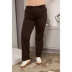 Pantalon en tricot à jambes droites taille plus, marron - Product Image 3