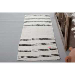 Tapis en laine moderne blanc noir 2,3x7,2 pieds Fait à la main Vintage Turc Design Latex Support Patchwork pour la maison Couloir Rectangle Chambre - Product Image 2