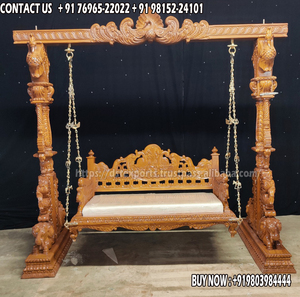 Jhula de Madera de Teca Pulida Antigua con Pilares de Diseño, Columpio Interior de Lujo, Columpio Jhula de Madera de Teca Tradicional Tallado a Mano, EE. UU. - Product Image 6