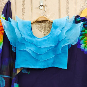 Ensemble Lehenga Choli pour enfants Shoryam Fashion, en organza bleu, entièrement cousu, longueur au sol, chemisier à volants, imprimé floral, vêtements ethniques pour filles - Product Image 3
