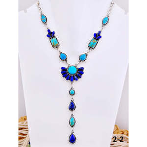 Collier tendance sud-ouest fait main, multi-pierres, turquoise, perle, diamant, argent sterling, motif floral doré, perles pour mariages - Product Image 1