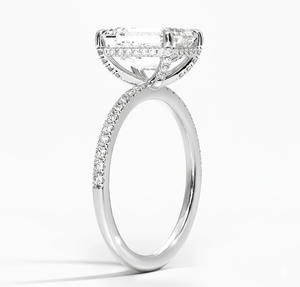 Anillo de Compromiso con Diamante Cultivado en Laboratorio con Corte Esmeralda Infinity Edge y Banda de Diamantes Halo para Mujer, Chapado en Oro de 18K - Product Image 3
