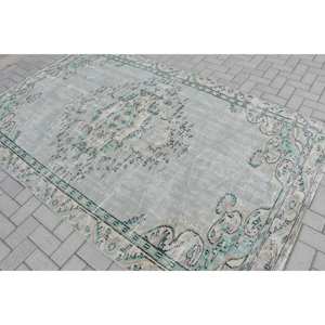 Tapis turc classique gris vert fait à la main 5.3X8.8 pieds motif Rectangle rayé Style Tabriz pour salon pour maisons d'adolescents - Product Image 4